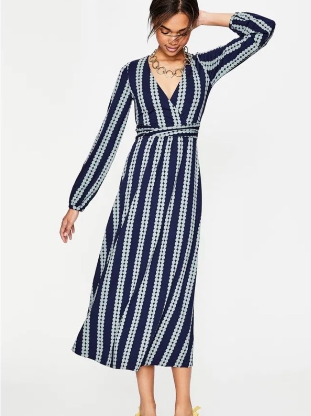 Navy and Light Blue Stripe Wrap Midi Dress Hayden Jersey Dress By Boden size 6